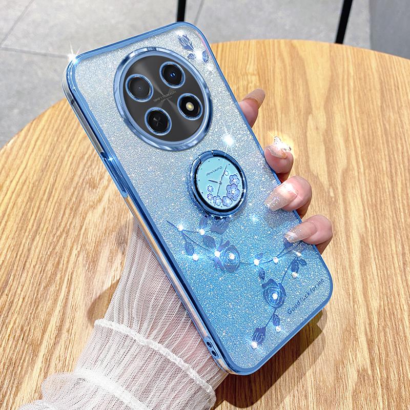 KADEM For Realme 13 Pro 5G (Global)/13 Pro+ 5G (Global) Case Ring Kickstand TPU Flowers Phone Cover Gradient Glitter
