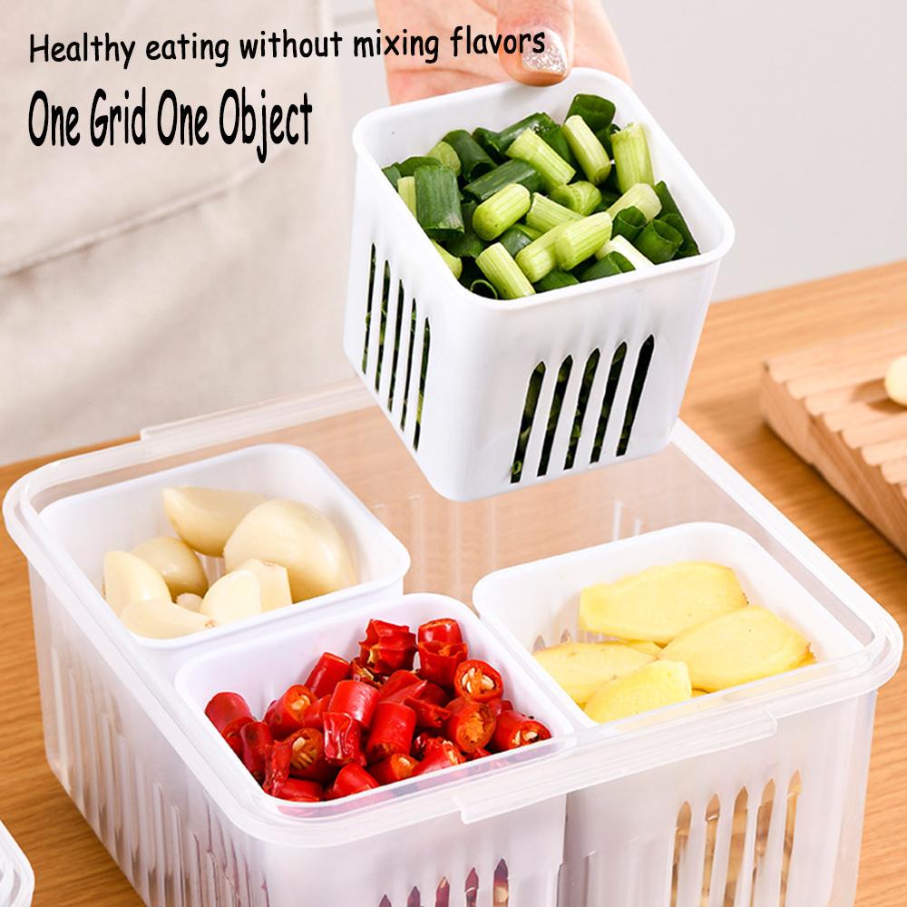 4/6 Grids Refrigerator Storage Box Onion Ginger Garlic Vegetable Drainage Basket Ingredients Storage Container Kitchen Organizer
