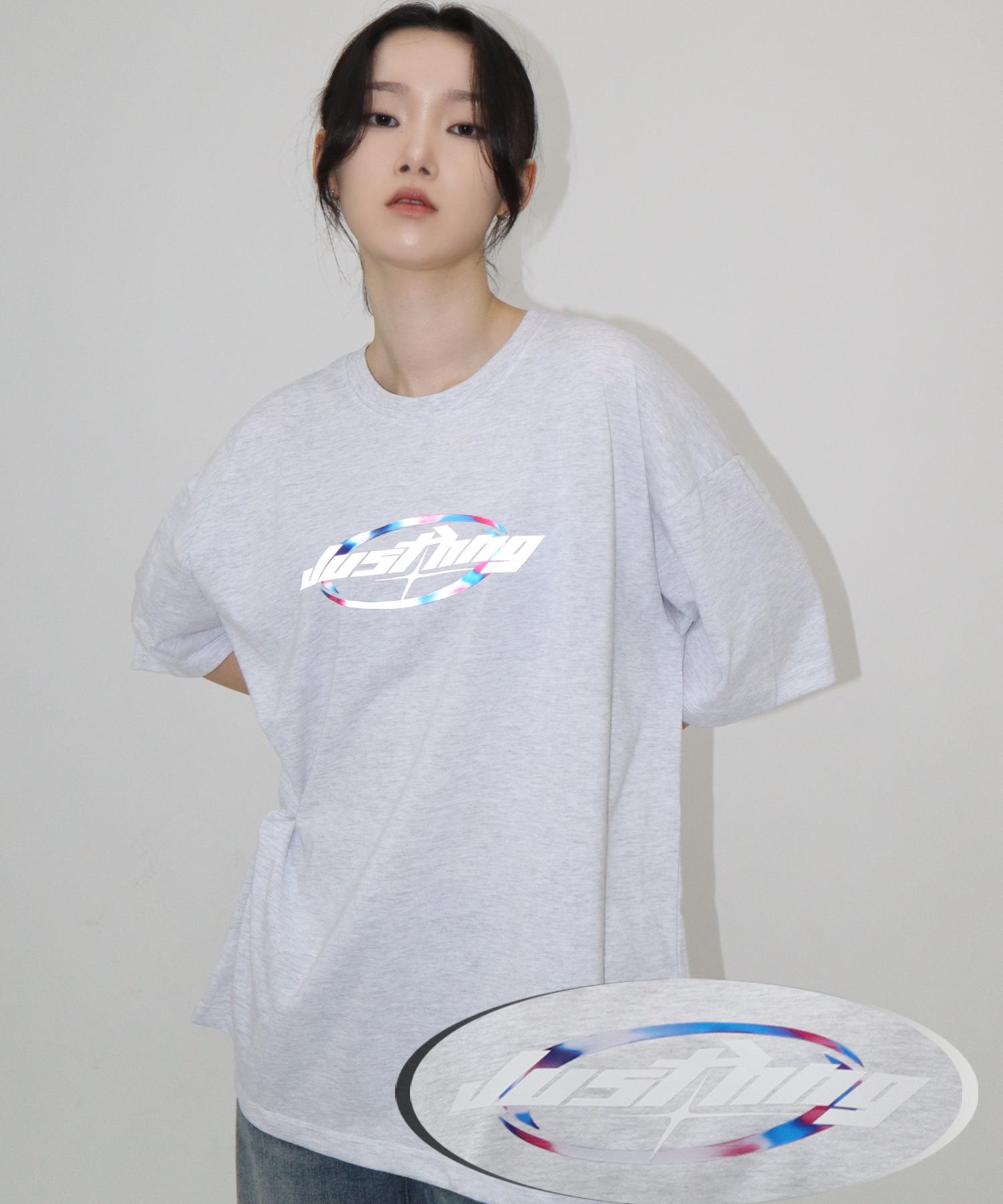 Just Haeng Hng Reflect Red/Blue Logo Oversized Short Sleeve Tee (Light Gray) F