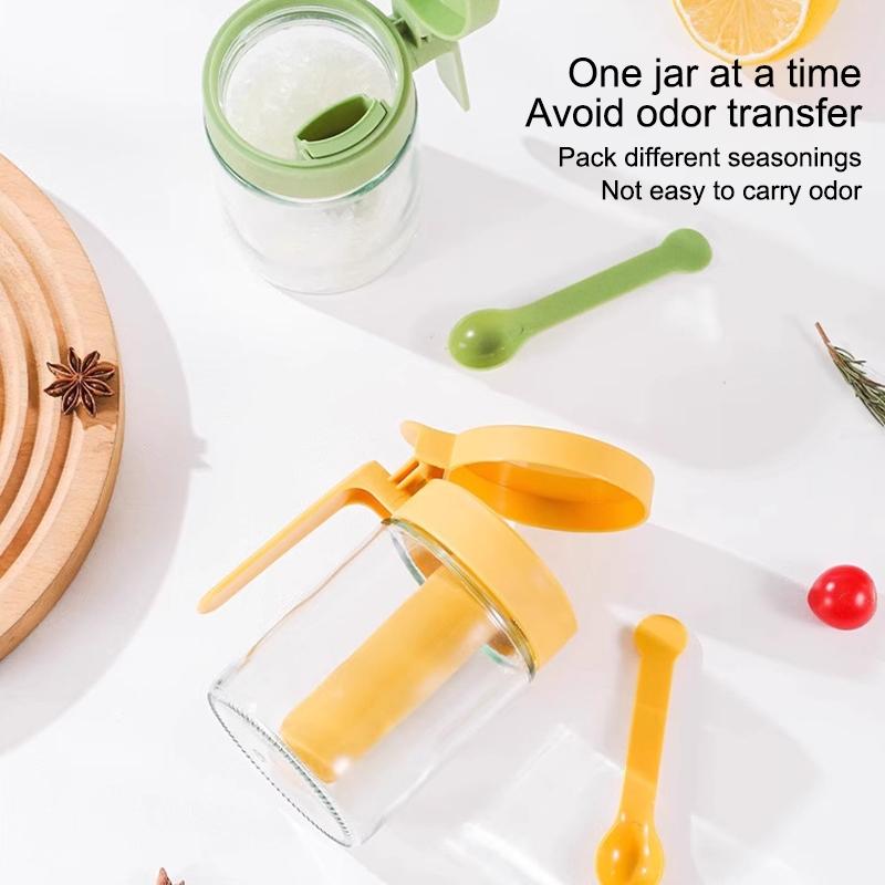 Food Grade Glass Spice Jar With Airtight Lid And Attached Spoon Perfect For Kitchen Cooking Baking Seasoning Storage