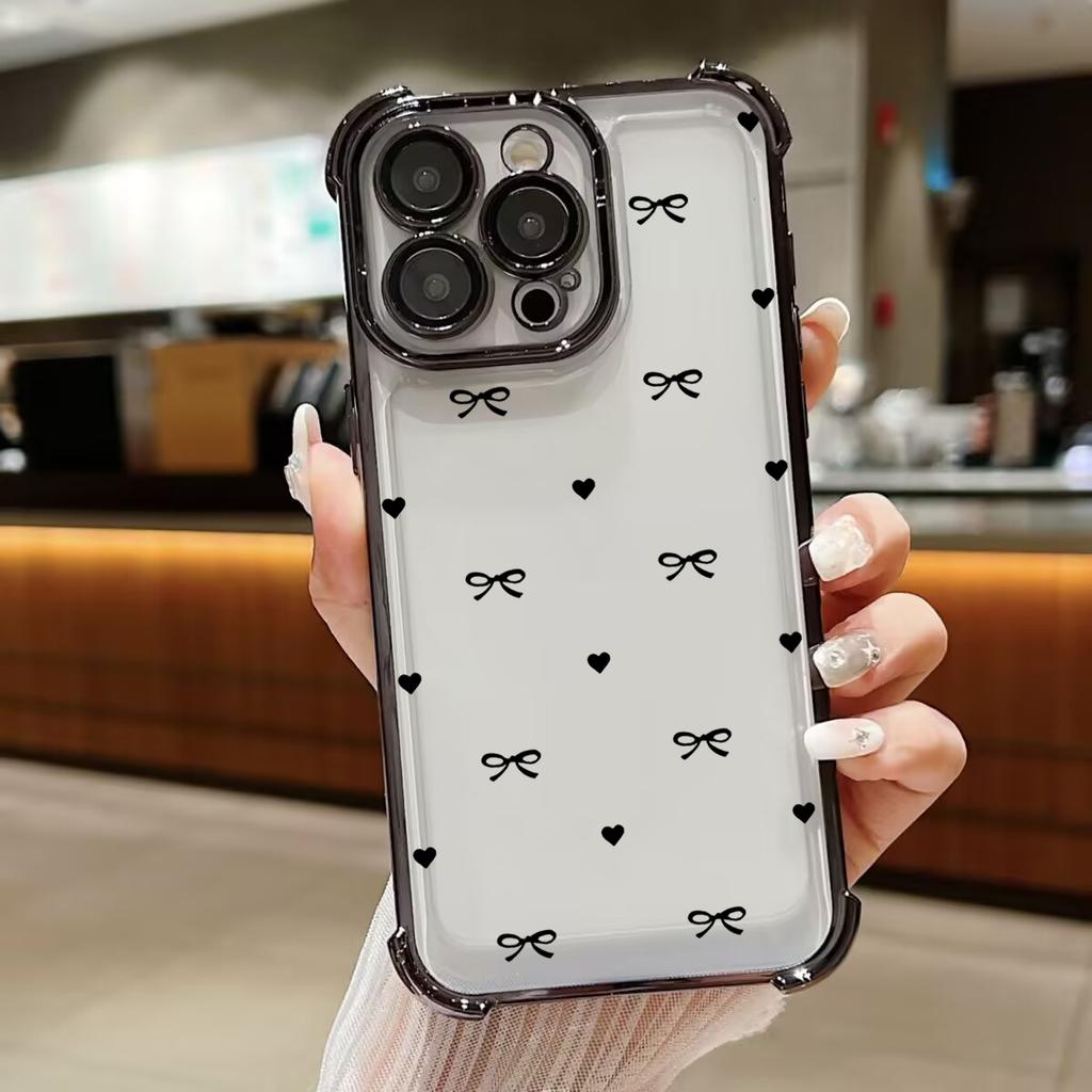 Black Love Heart Bow Case For Huawei Honor X5C X7D X9D 400 Pro Magic 7 Lite X8C X8B X8 X8A X7A X6C X9B X5B X6A X9A Airbag Cover