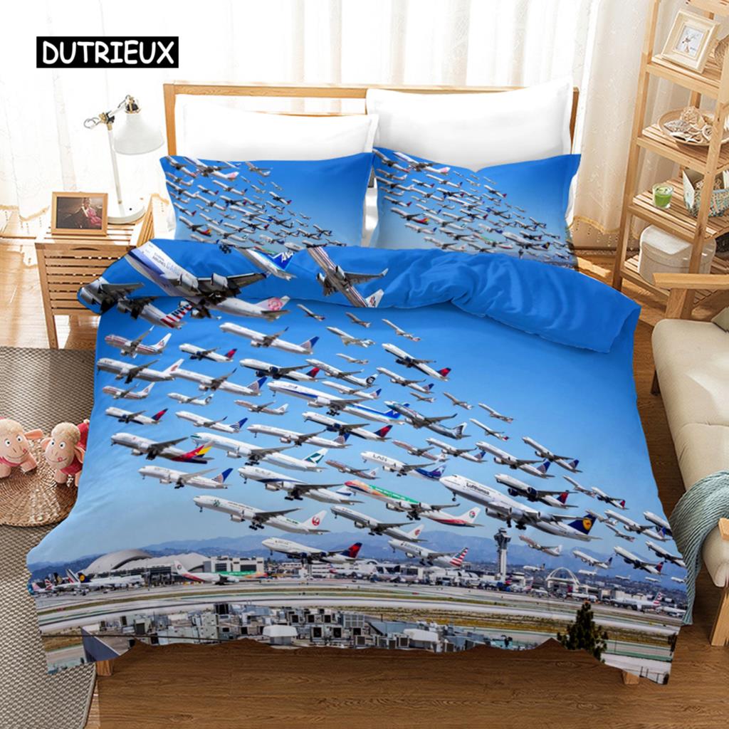 

Пододеяльник с изображением самолета Комплект постельного белья для детей Мальчики Девочки Полиэстеровый принт самолета Одеяло Покрывало Двуспальное Королева Король Размер EU single(135x200cm)