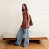GREEN BELT Blue Washed Rhinestone Slim Loose Wide-Leg Jeans