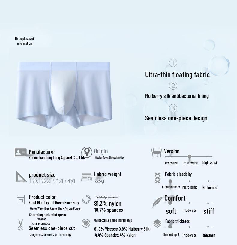 Men's 7A Grade Mulberry Silk Antibacterial Seamless Boxer Shorts - Breathable for Spring/Summer