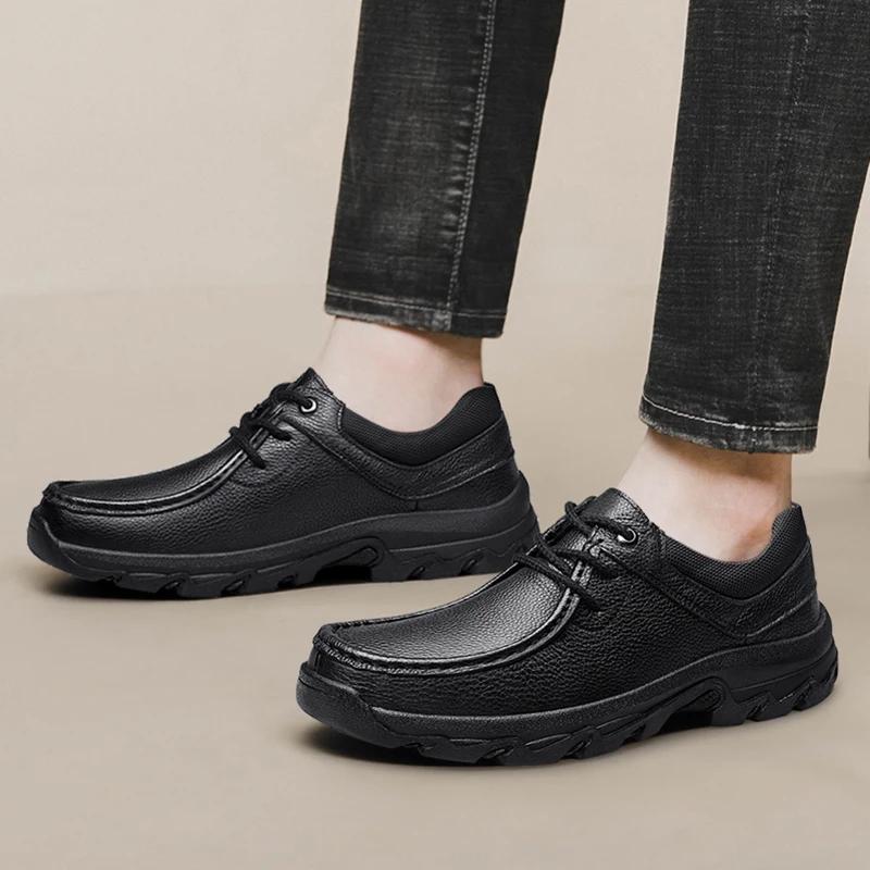Genuine Leather Shoes for Men Lace Up Casual Sneakers Fashion Leisure Oxfords Men Shoes Spring Wearable Platform Walking Shoes