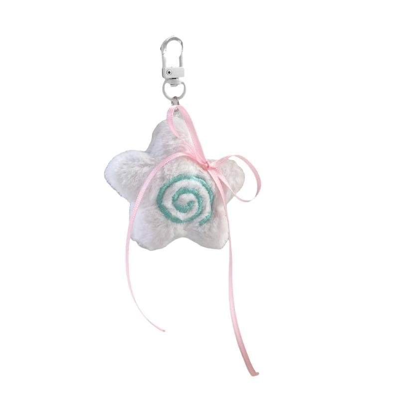 Мультяшный Плюшевый Брелок со Звездочкой и Бантом-Ленточкой, Подвеска для Сумок, Рюкзаков, Дорожных Аксессуаров белый