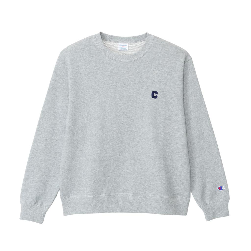 Champion Long Sleeve Crew Neck Oxford Gray Kids' Sweatshirt, 100% Cotton, One-Point Logo, (CKSA005Z)