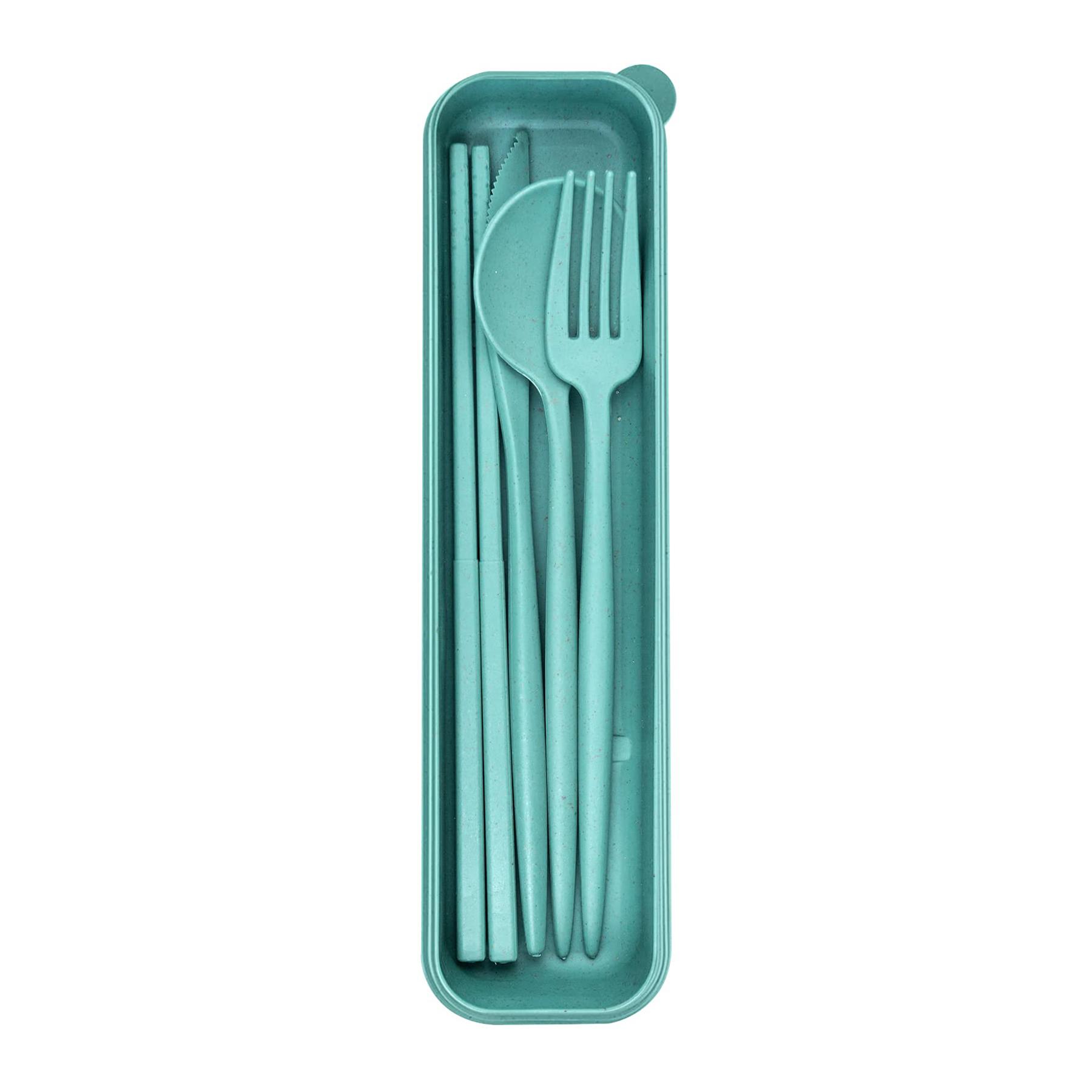 4Pcs Wheat Straw Dinnerware Set of Portable Tableware Knife Fork Spoon Eco-Friendly Travel Cutlery Set of Utensil Box Chopsticks Set of