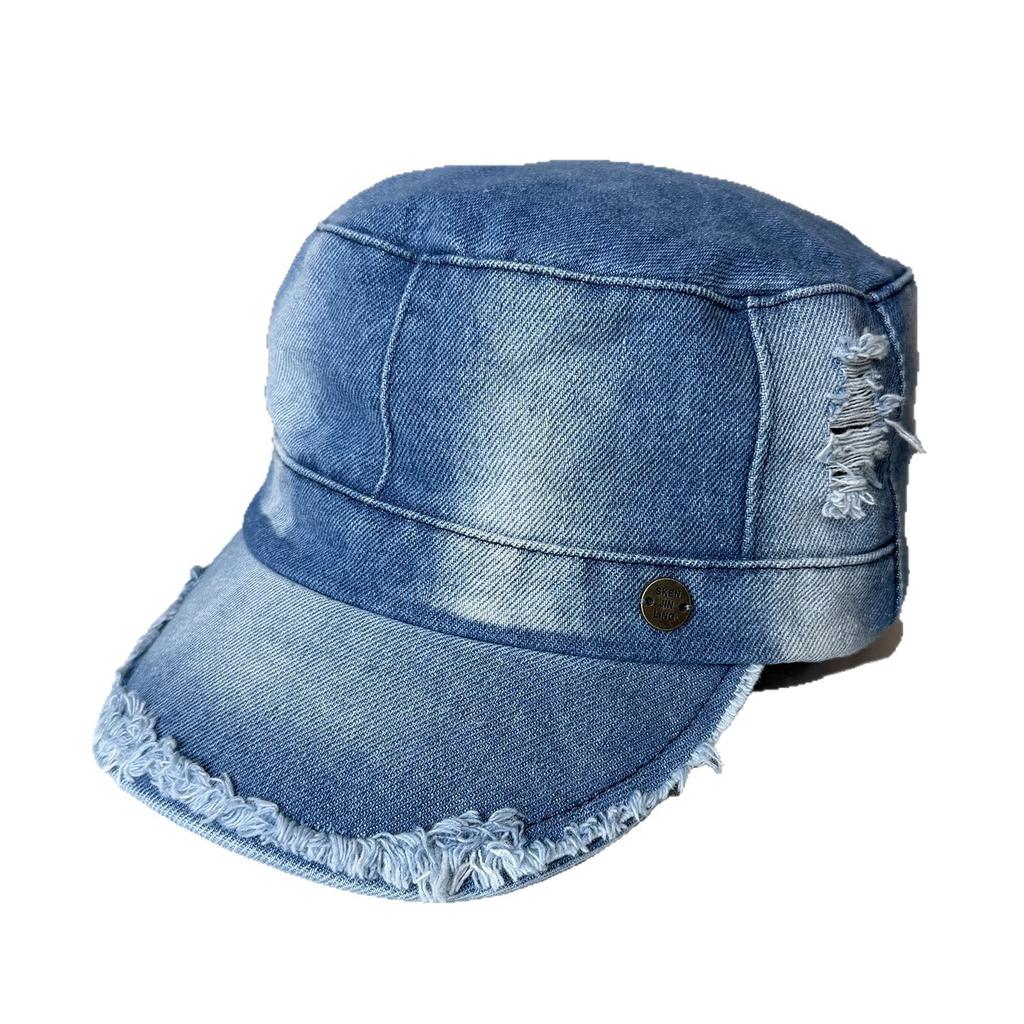 American retro old washed denim cap women's spring and summer versatile flat top equestrian hat ripped baseball hat