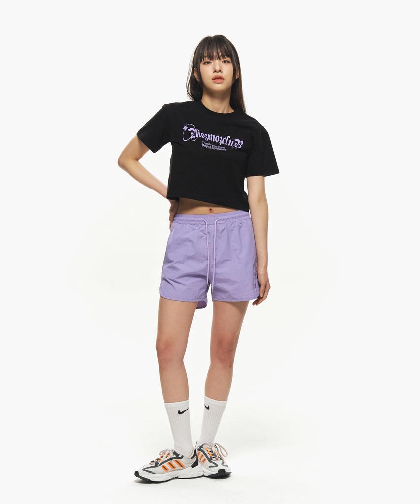 MOZMOZ Gothic Lettering Crop Short Sleeve T-Shirt Black