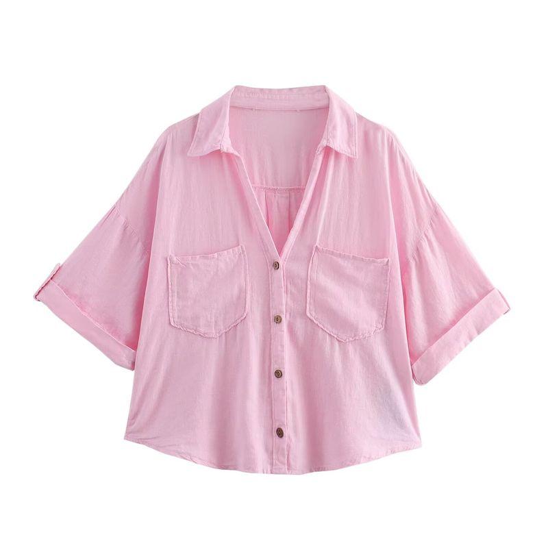 

Kaslead New Arrival Women s Fashion Style Fashion All-Match Casual Linen Blended Shirt 8240484 Pink M