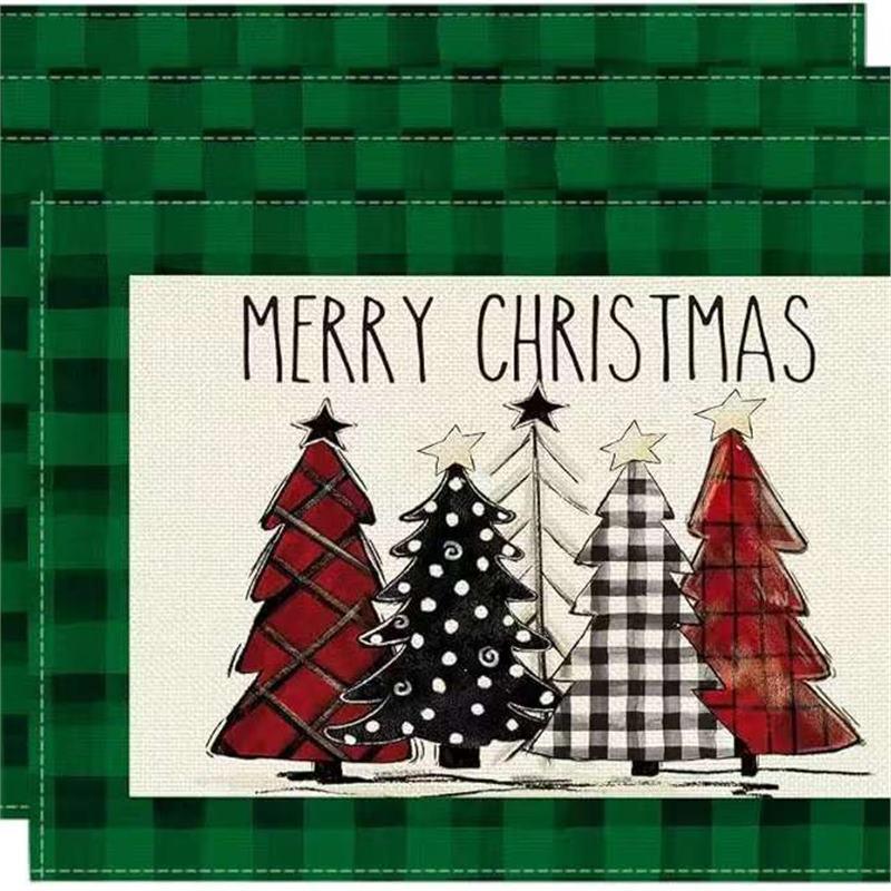 Christmas Linen Table Mats - Kitchen Decoration with Printed Heat Insulation for Festive Atmosphere 45 x 30 cm