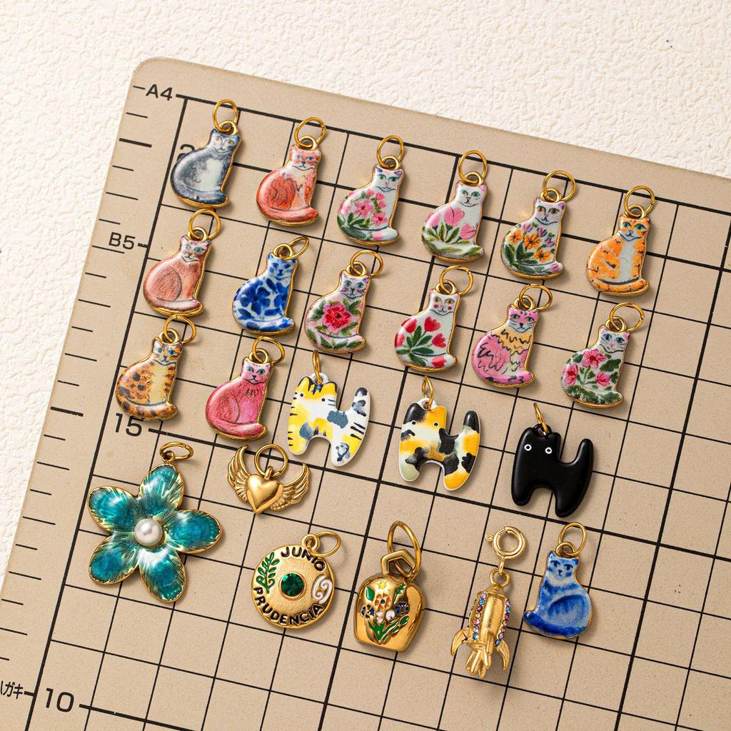 Stainless Steel Kitten Print Enamel Drip Ceramic Pendant Necklace Bracelet DIY Accessories.