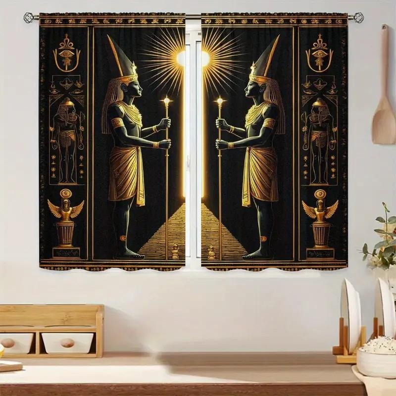 

Комплект из 2 штор с узором египетских фараонов, полиэстер, оконный декор, гостиная, спальня, домашняя штора, блэкаут, с карманной лентой W100*H70(CM)-Hooks&1PCS