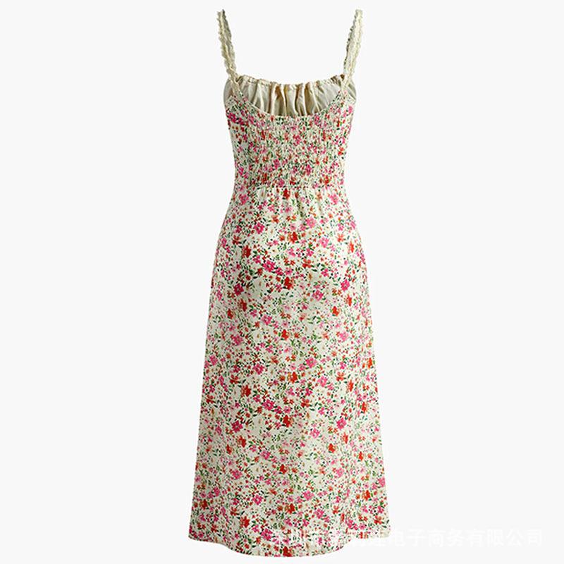 European and American Summer Vacation Style Sweet and Fashionable Lace Camisole Floral Dress