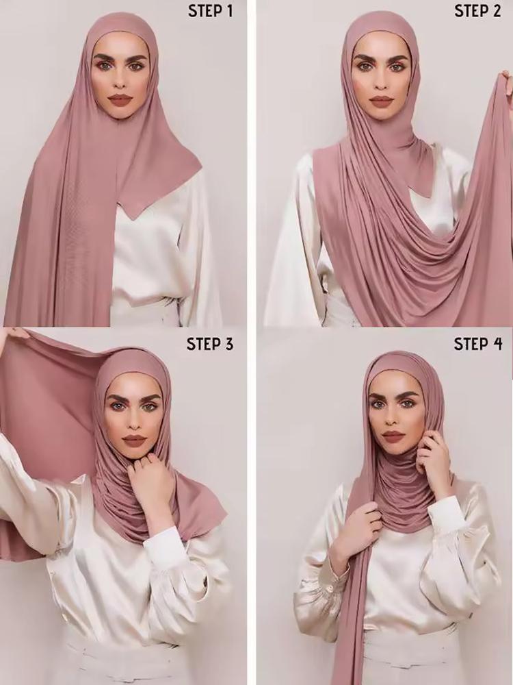 Solid Modal Jersey Instant Hijab Scarf Muslim Woman Bonnet Hijab Shawl Lady Soft Long Wraps Church Prayer Turban Headband