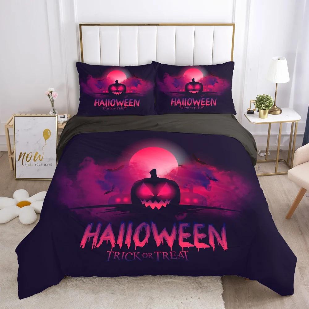 Cartoon Halloween King Queen Duvet Cover Horror Eyes Grimace Bedding Set for Children Boys Girls Scary Night Theme Quilt Cover