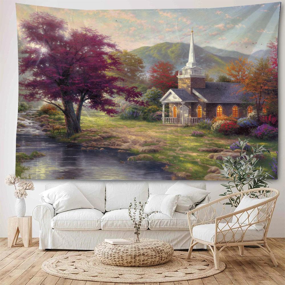 Landscape oil painting tapestry wall hanging forest yoga bed sheet blanket bedroom living room home decoration background poster