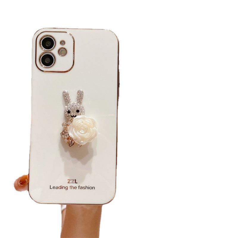 Galvanisierte Hasen-iPhone-Hülle mit Strasssteinen - Passend für iPhone 12/13/14 Pro, iPhone XR, 7 Plus und Apple Phone 17.