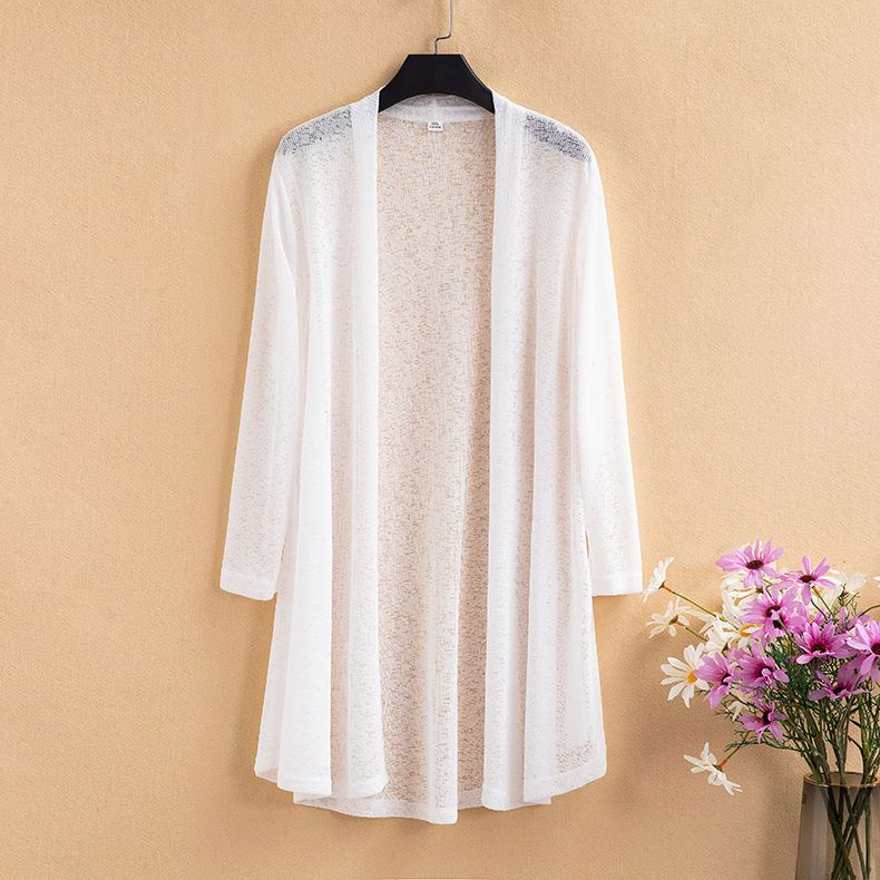 Sommer Neu Übergröße Strickjacke Damen Baumwolle und Leinen Strickpullover Klimaanlagenhemd Sonnenschutz Mittelang Dünne Jacke Schal