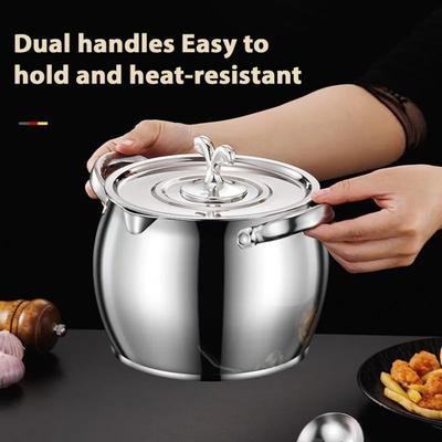 Bacon Grease Container Stainless Steel Oil Pot with Filter And Lid Dual Handle Lard Pot Kitchen Oil Storage Jar