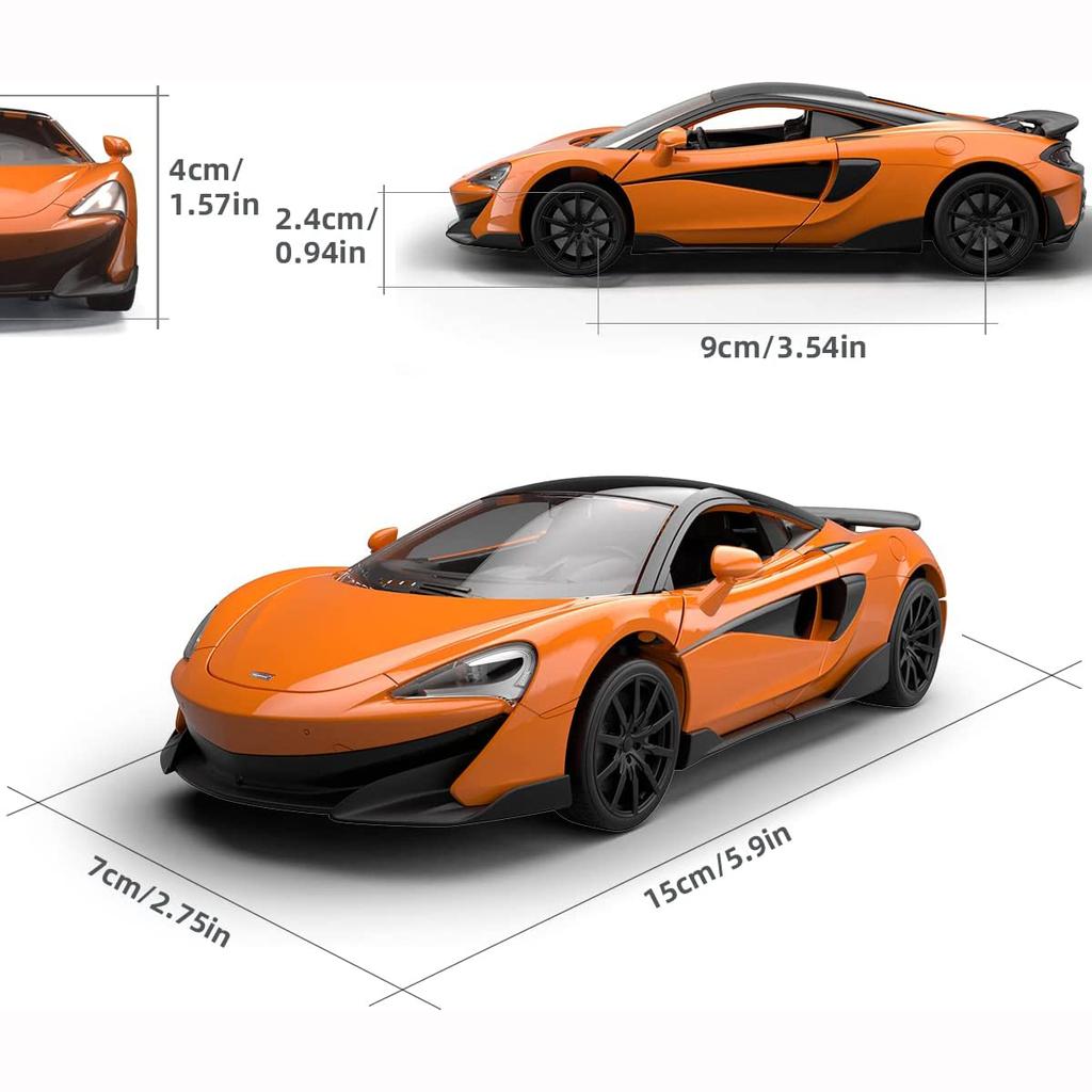 1:32 Scale McLaren 600LT Metal Car Model, Pull Back Cars with Sound and LEDs, Diecast Car Toy Cars, Birthday Gift for Boys and Girls