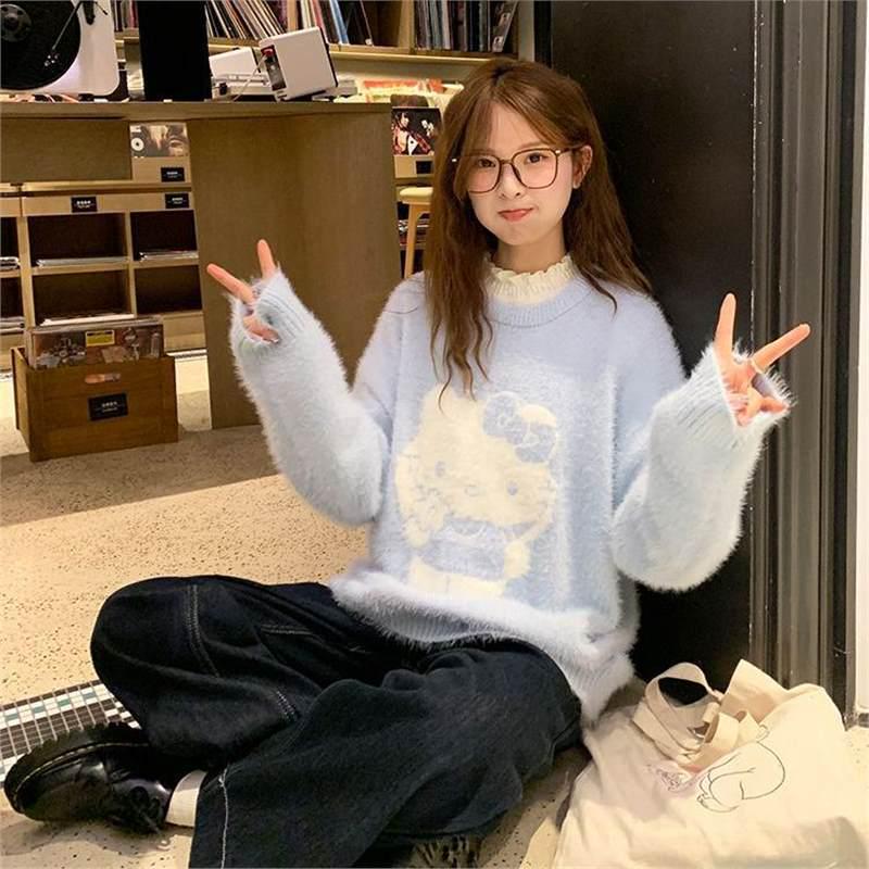 Korean Style Cute Round Neck Loose Pullover Sweater for Autumn/Winter 2025