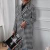 Women's Houndstooth Print Mid-Length Wool Coat - Autumn/Winter Collection