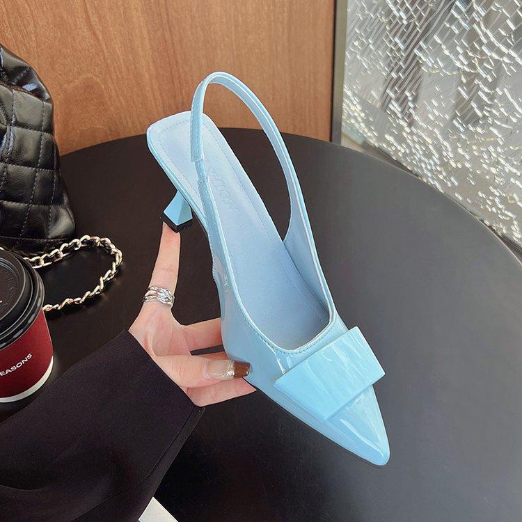 French temperament socialite blue high heels women's shoes 2025 new design pointed head shallow mouth thin heel empty sandals