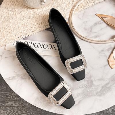 2024 New Hot Shoes for Women Flat Shoes Rhinestone Slip-on Loafers Girl Casual Square Toe Casual Boat Shoes