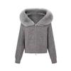 Vielseitiger großer Pelzkragen Kapuzen-Reißverschluss Lässiger Wind Strickjacke Jacke Herbst und Winter Strickpullover Oberteil