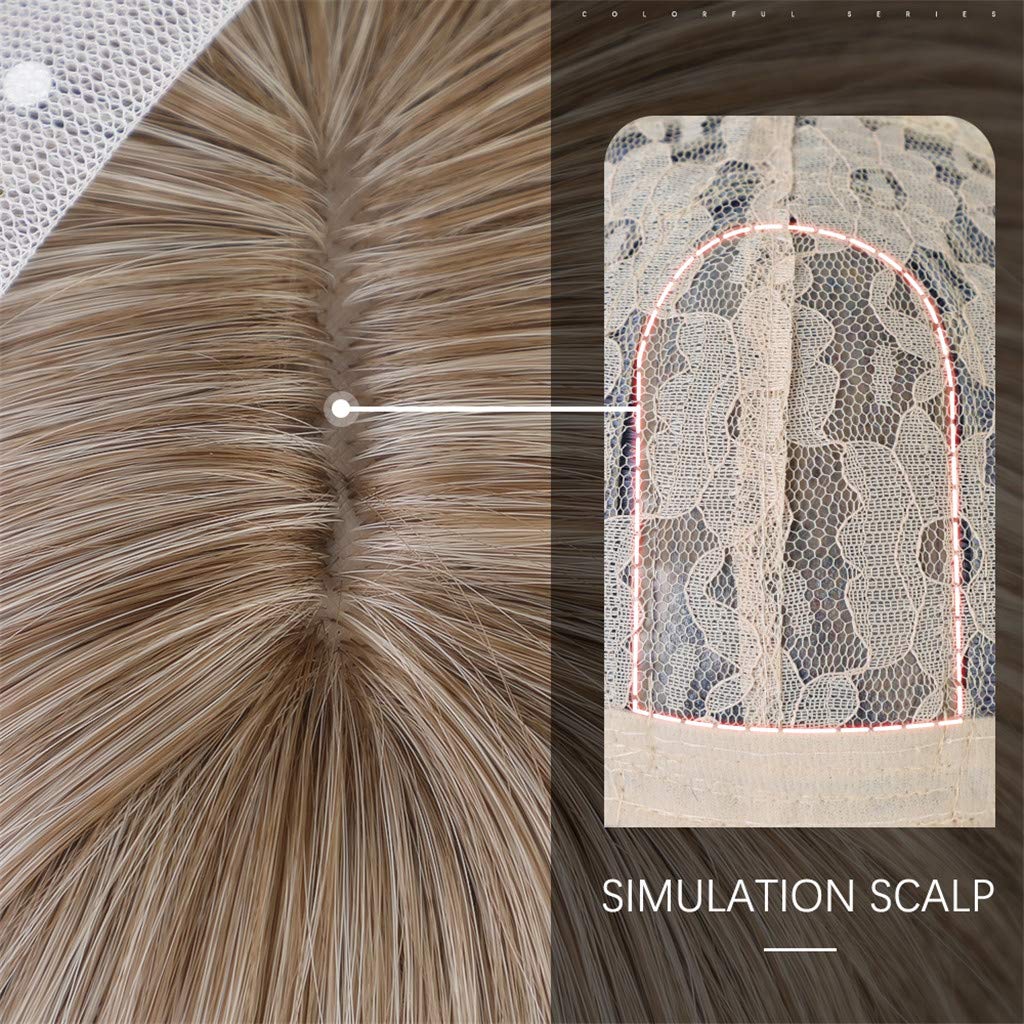 ALAN EATON Long Womens Wigs with Bangs Ombre Brown Platinum Blonde Wigs Side Part Synthetic Wavy Wigs for African American Women