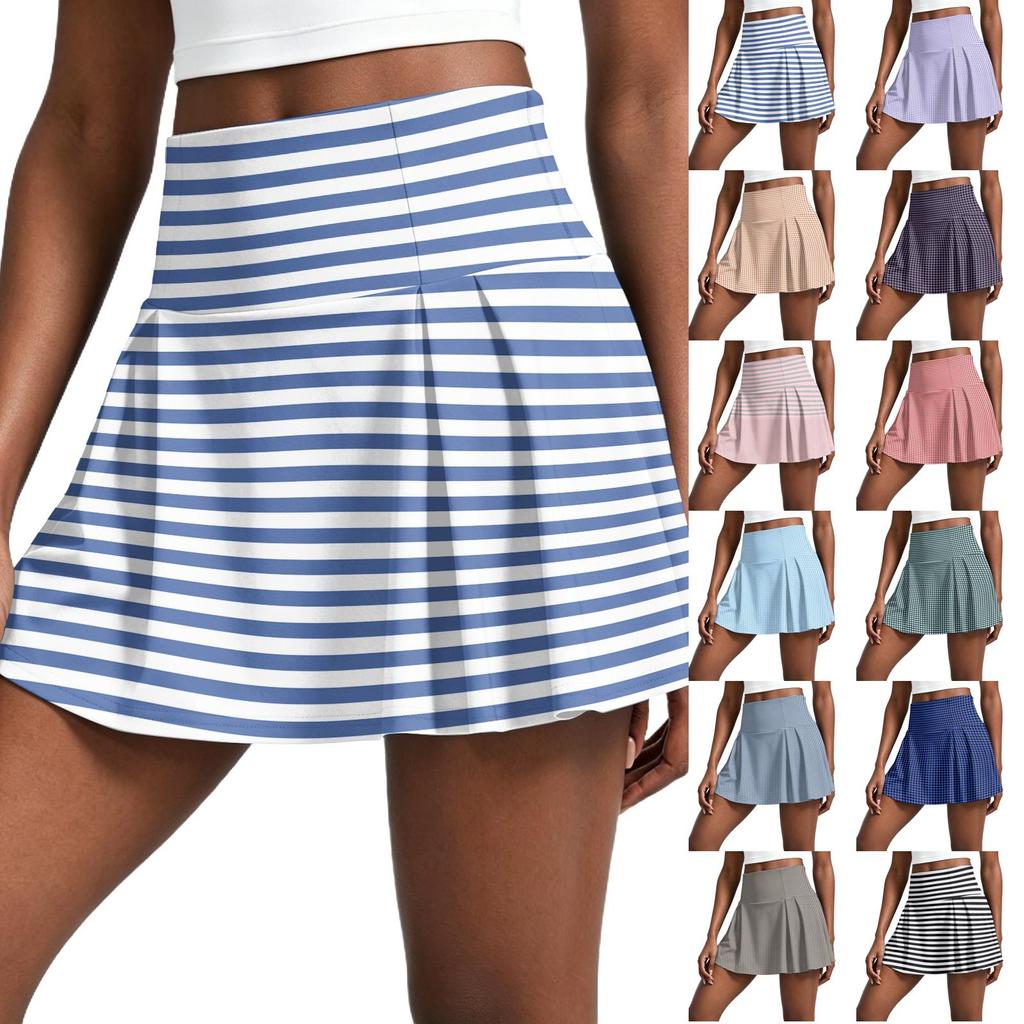 Women's Vintage Print Casual Sports Skirt Pleated Tennis Skort with Built-In Shorts Suitable for Running Yoga and Fitness Activities