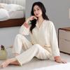 Anti-bumping point with chest pad Spring and autumn women's cardigan loungewear pure cotton long-sleeved lapel two-piece pajamas women's suit