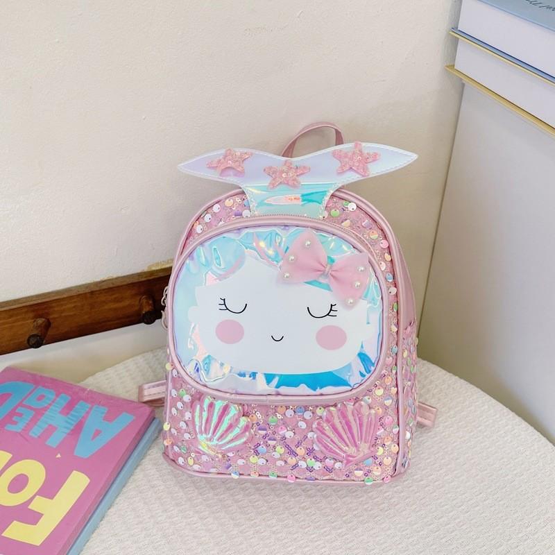 Girls Backpack Children With Shiny Shell Mermaid Tail For Kindergarten Use