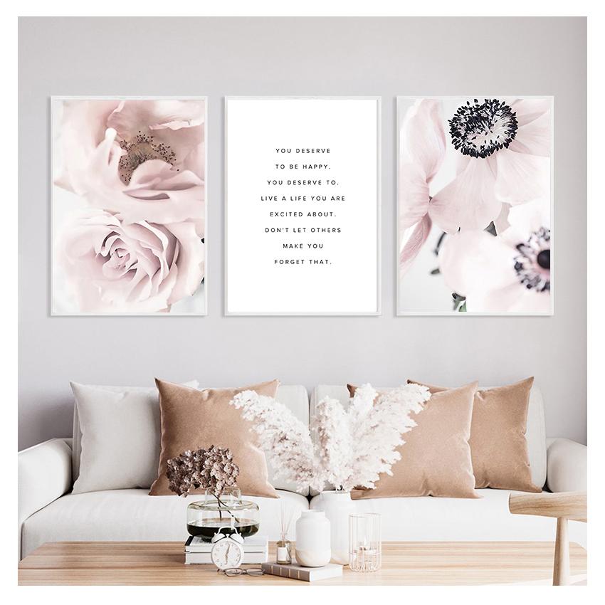 Plant Canvas Painting Botanical Floral Nordic Poster Print Wall Art Picture Modern Home Room Decor Scandinavian Pink Rose Flower