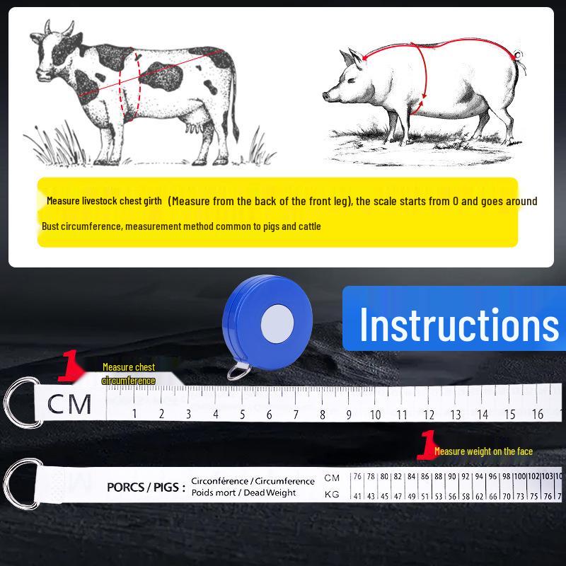 Livestock Chest Girth & Weight Measuring Tape - Cow, Pig, Sheep, Beef