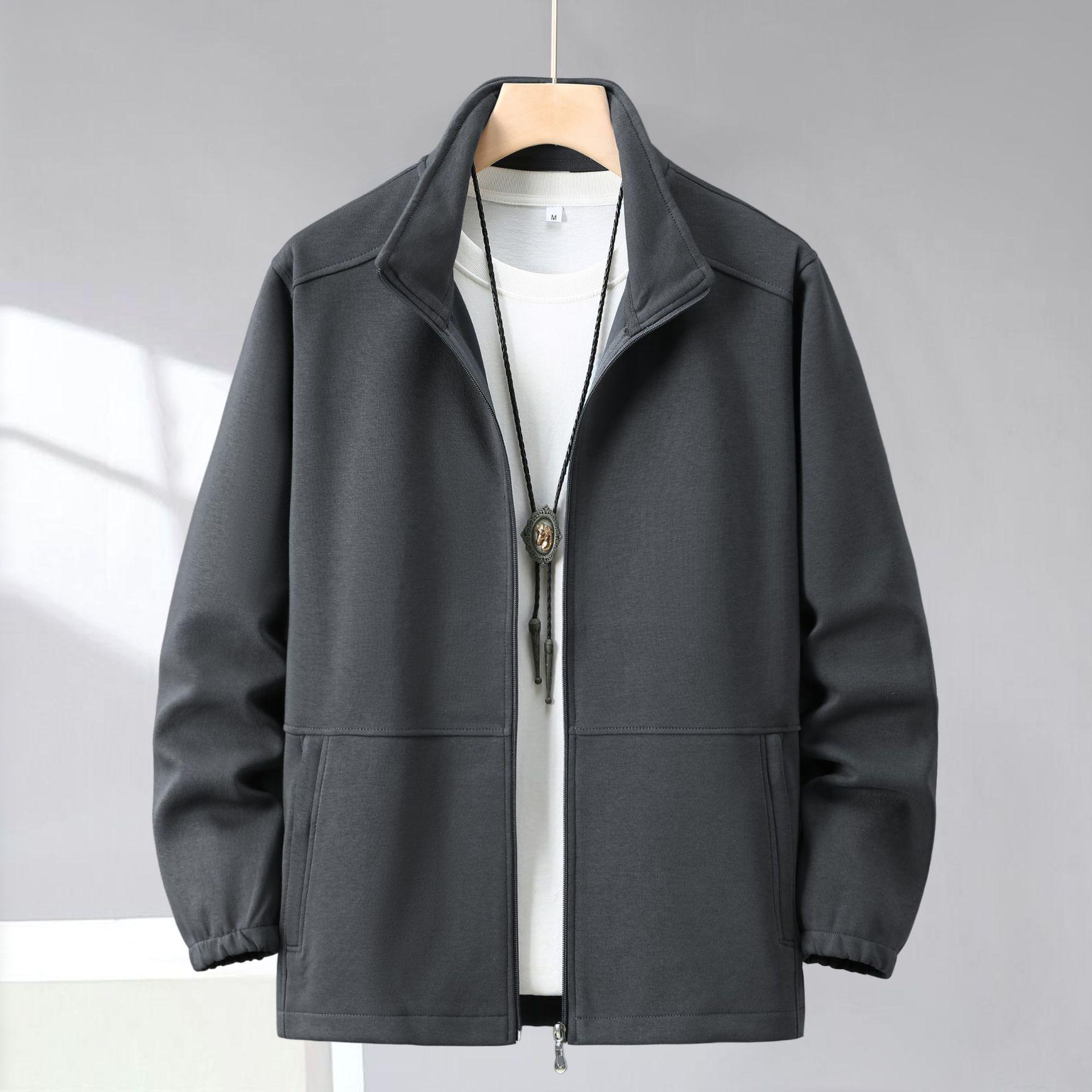 Мужской осенне-зимний минималистичный повседневный кардиган на пуговицах с воротником куртка оверсайз однотонная XL темно-серого 4300₽