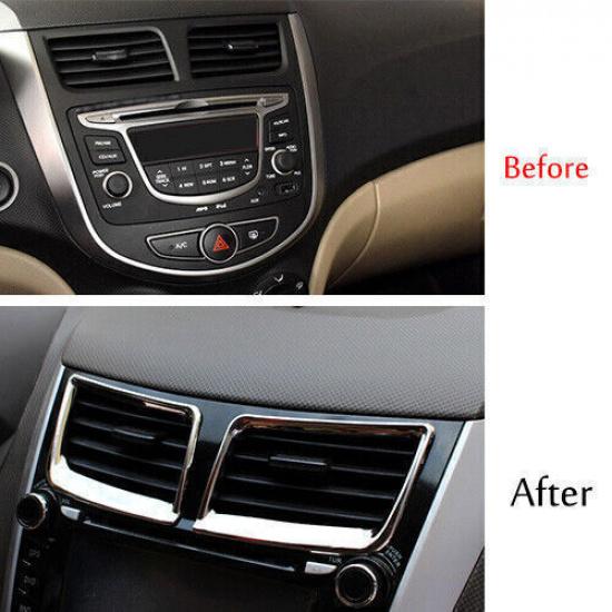 Car Middle Air Outlet Vent Frame Trim For Hyundai Accent 2012-2017 Chrome Steel