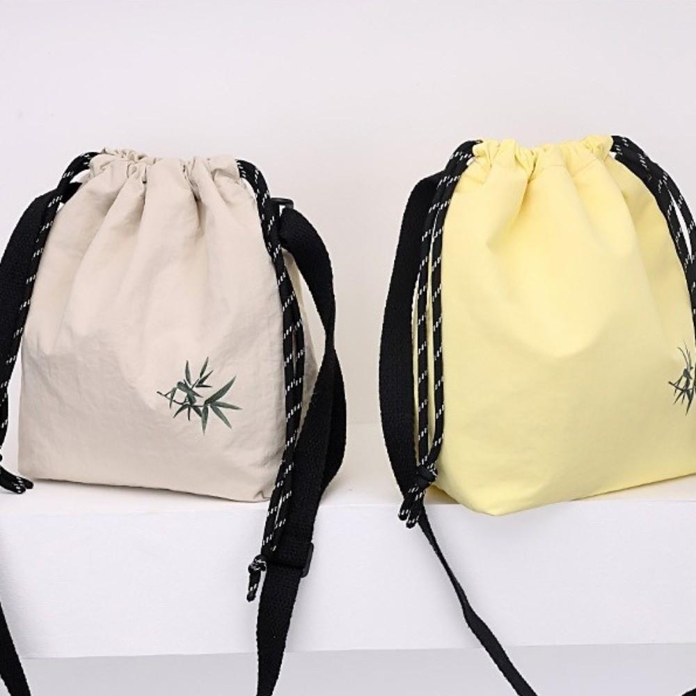 Large Capacity Nylon Bucket Bag Lightweight Crossbody Bag Simple Drawstring Shoulder Bag  Ladies