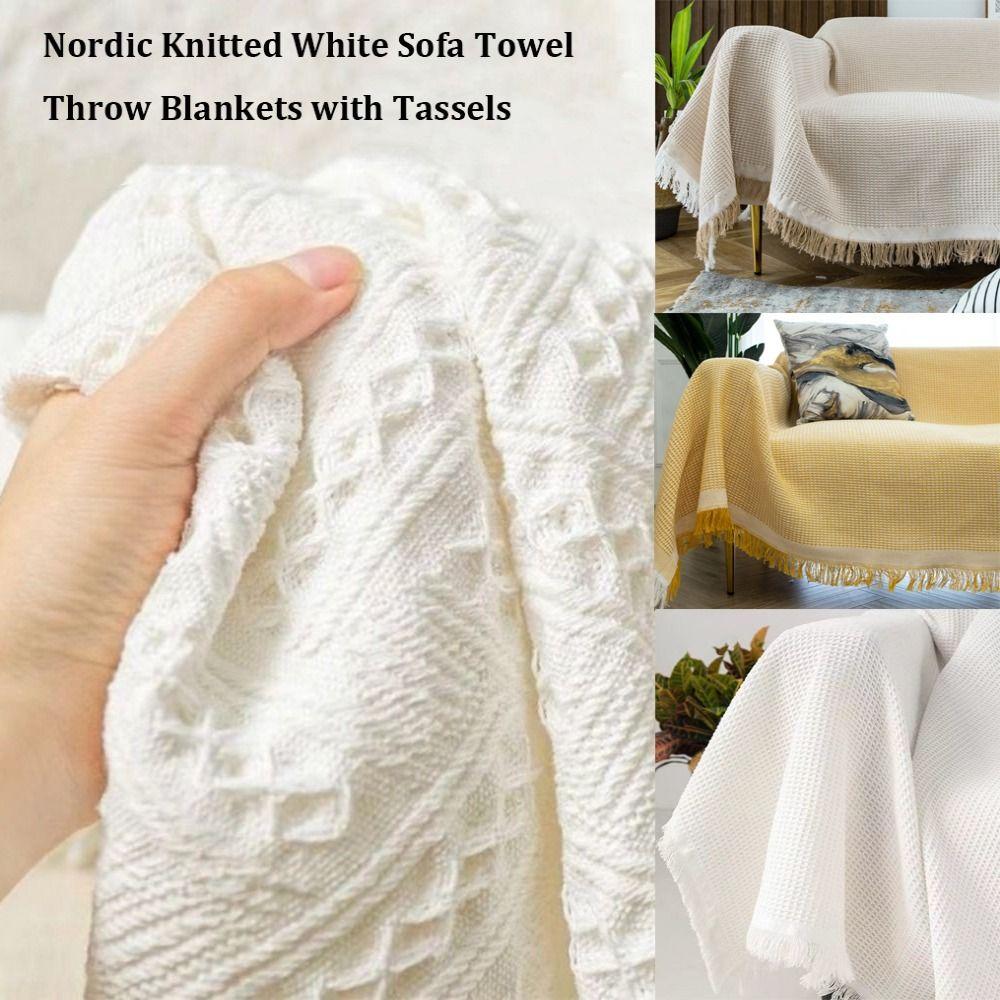 With Tassels Throw Blankets Anti-slip Vintage Cotton Blankets New Knitted White Sofa Towel