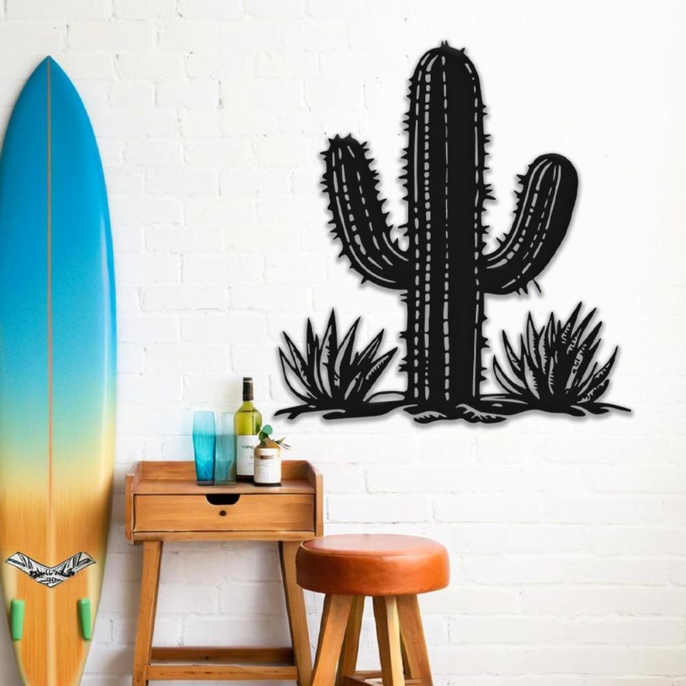 1 Stück 40 cm Schmiedeeisen Kaktus Wanddeko, Southwest Desert Art zum Aufhängen drinnen und draußen, Wohnzimmer Schlafzimmer Badezimmer Küche Terrasse Balkon Geschenk