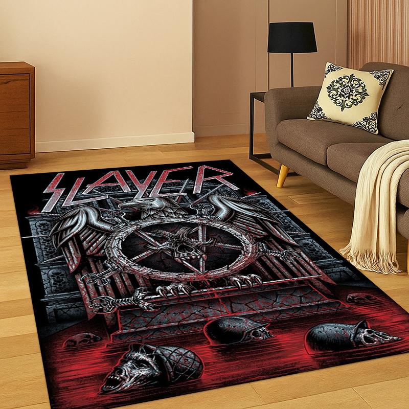 3D Slayer Heavy Metal Rcck Band Sign Carpet Rug for Bedroom Living Room Sofa Doormat Home Decor,Kid Game Area Rug Non-slip