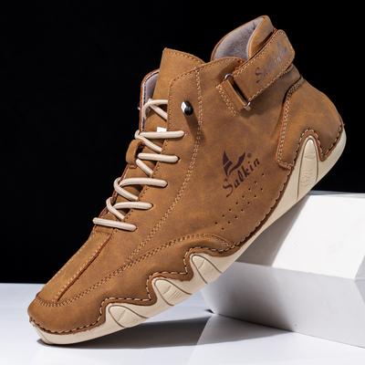 Retro Handmade Leather Men Boots Brown Sneakers Man Outdoor Ankle Boots Men Walking Shoe Breathable Hombres Botas