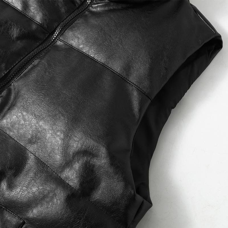Fashion Winter Men's Sleeveless Jackets Plus Size Thick Waterproof Black Faux Leather Outerwears Man Warm Vest