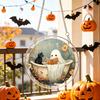 Durable Acrylic Halloween Suncatcher Jigsaw Puzzle Set, Spooky Ghost Floral Meadow Window Hanging Ornament with Metal Porch Decoration Frame & Chain,