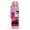 1PC Palm Tree Sunset Beach Retro Print 750ml Color Plastic Sports Water Bottle Leakproof Flip Straw Lid Suitable for Sports Office Home Use