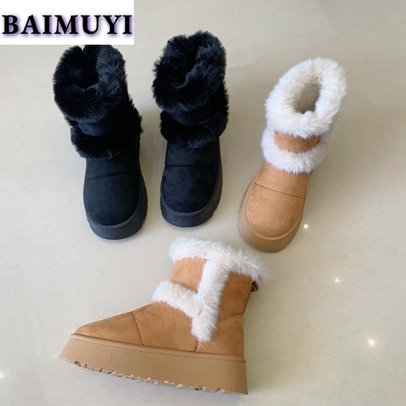 Kožešinové ploché platformové dámské sněhule kotníkové teplé boty 2025 trend nové krátké plyšové bavlněné chelsea boty ležérní vycházkové mujer boty