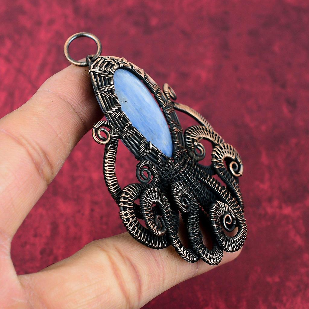 Kyanite Pendant Copper Wire Wrapped Pendant Handmade Pendant Kyanite Gemstone Jewelry Octopus Pendant Beautiful Copper Jewelry Gifts For Him