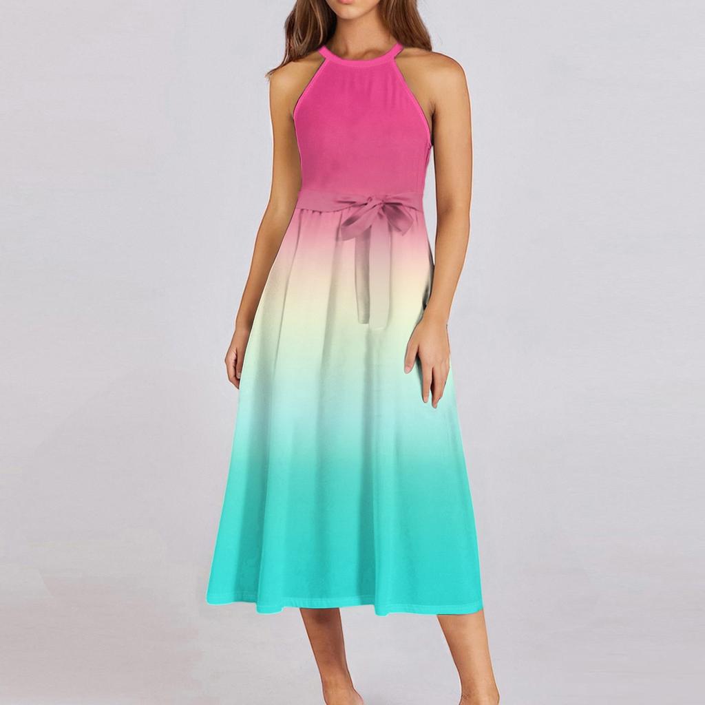 Women's Casual  Round Neck Midi Dress Basic Classic Outdoor Everyday Sleeveless Loose Boho Tie Dress  Summer Beach Sundress